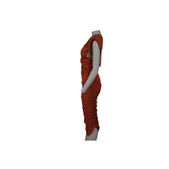 Ronny Kobo Womens Donna One Shoulder Ruched Midi Dress Small Peach Viscose - Picture 9 of 12